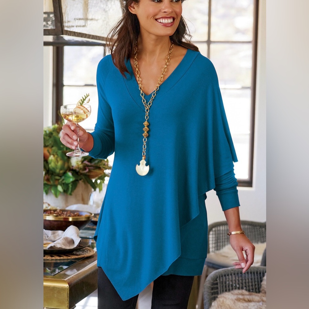 Soft Surroundings Madeline V-Neck Tunic Top in Mykonos Blue – Size XS